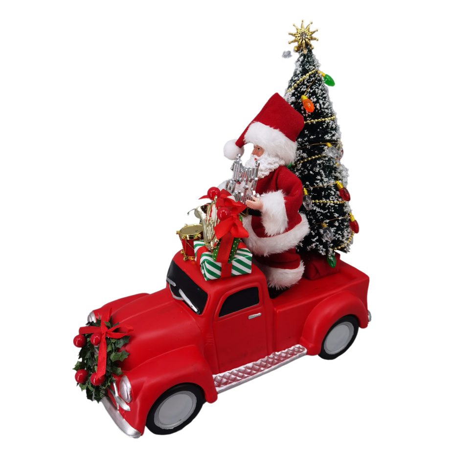 SANTA 07" STANDING ON A TRUCK RED/ GREEN/ WHITE W/ TREE