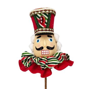 NUTCRACKER/ SOLDIER HEAD 5.5" PICK (20") RED/GREEN/WHITE RUFFLES