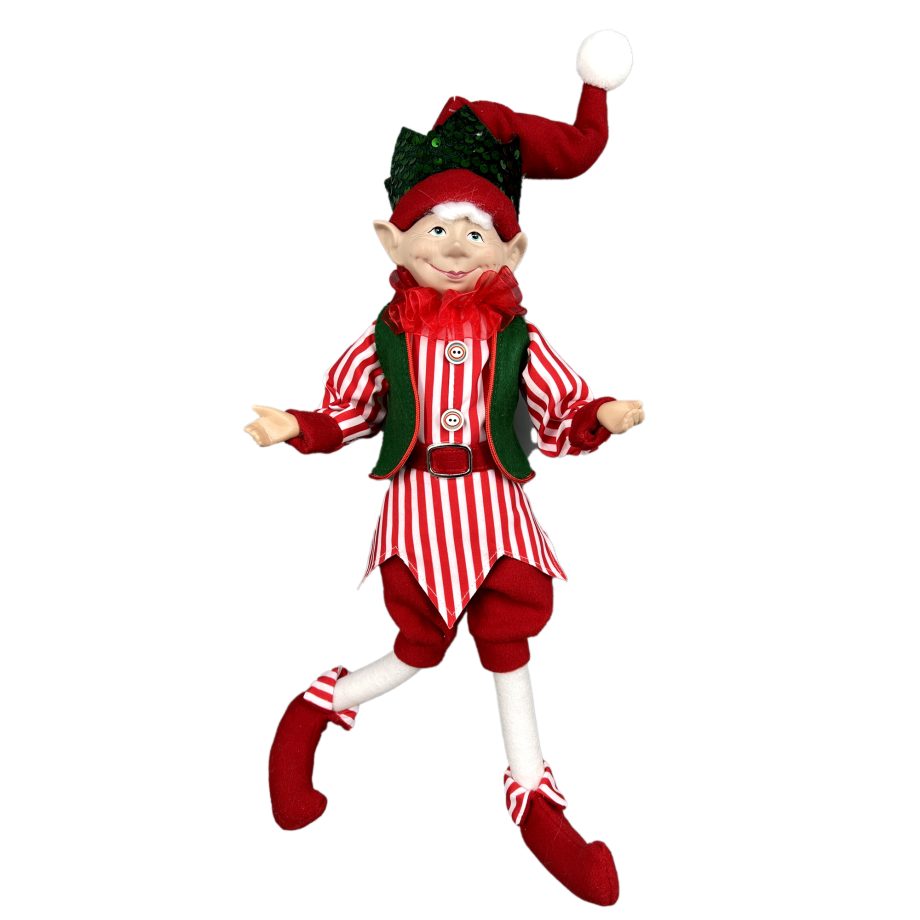 ELF BOY POSABLE 18" RED/WHITE CANDY CANE STRIPES