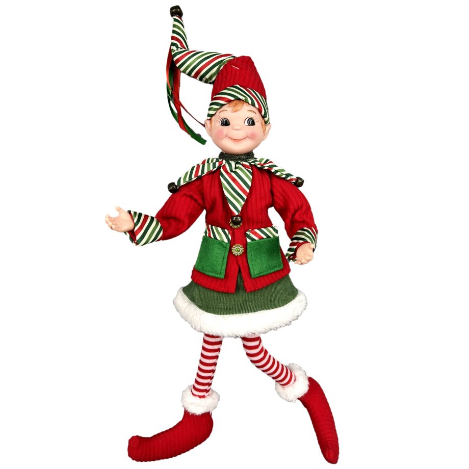 ELF GIRL POSABLE 18" RED/GREEN/WHITE STRIPES