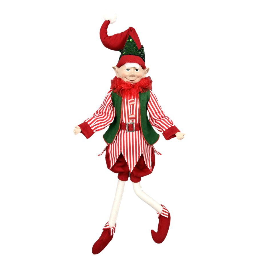 ELF BOY POSABLE 28" RED/WHITE CANDY CANE STRIPES