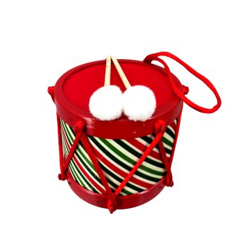 ORN DRUM 4" RED/GREEN/WHITE STRIPES