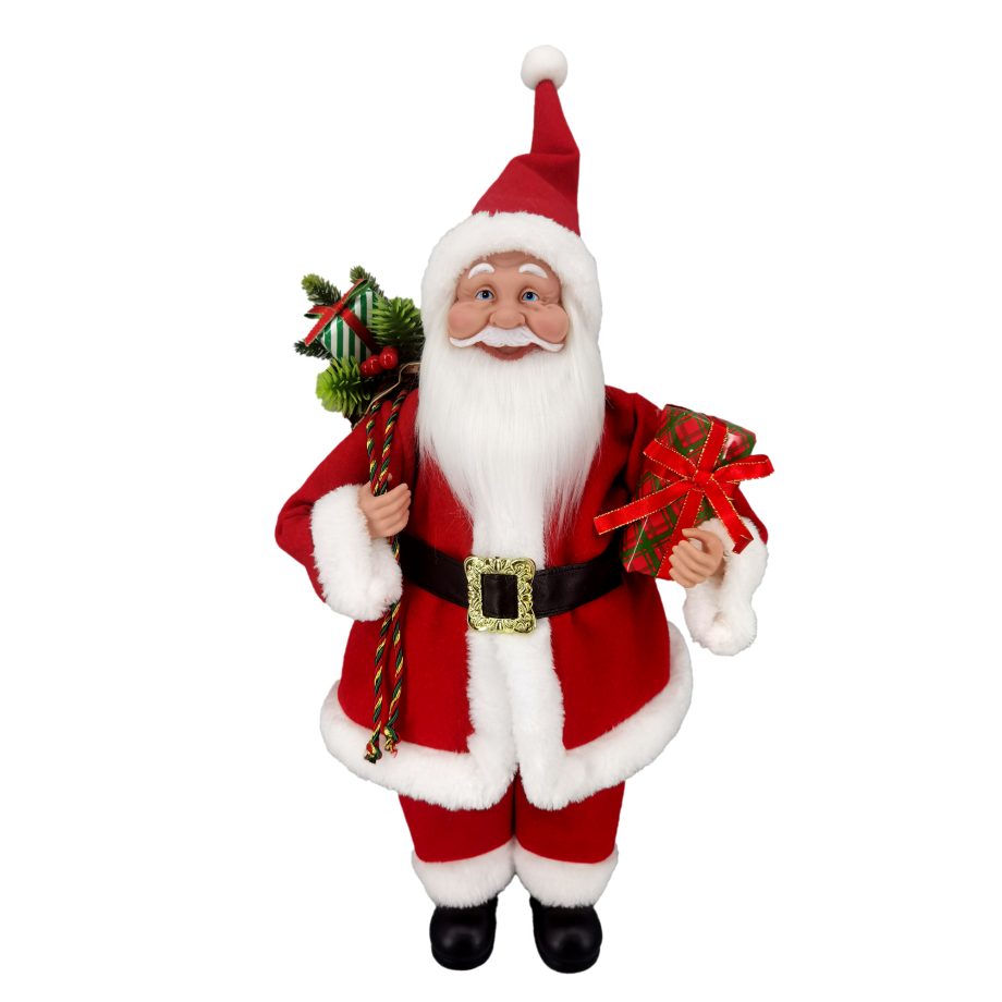 SANTA 18" STANDING RED/GREEN/WHITE TRADITIONAL W/ GIFT SACK & HOLDING GIFT