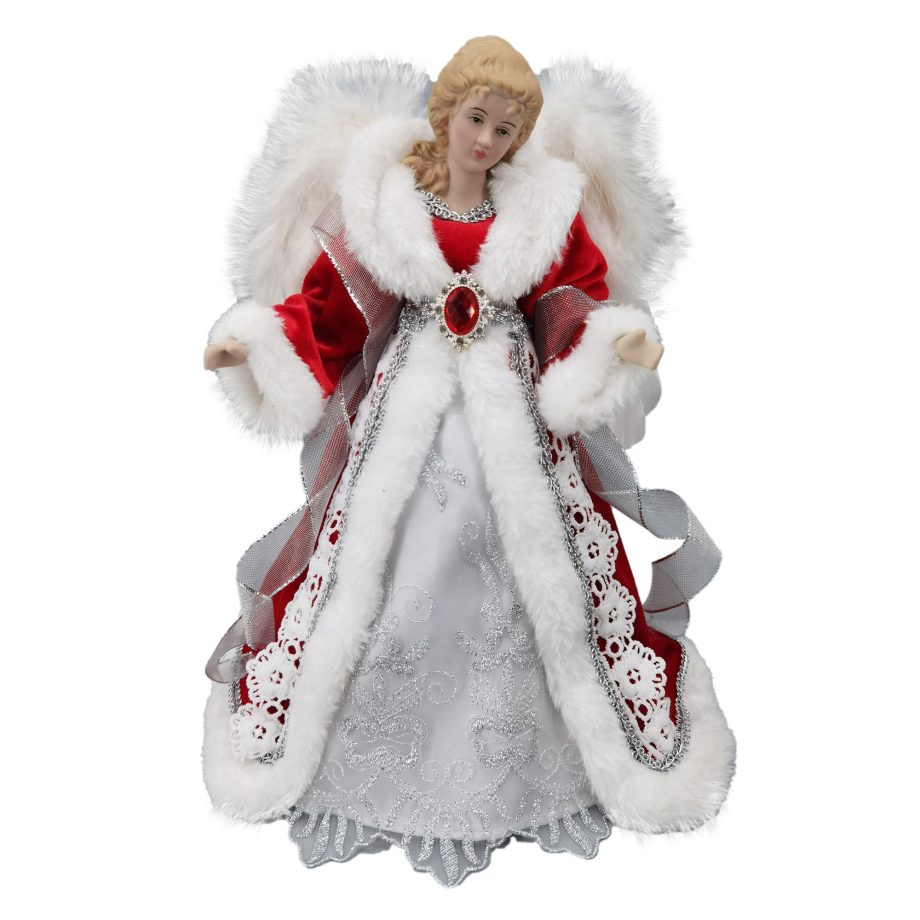 ANGEL TREE TOP 12" RED/WHITE W/ JEWEL