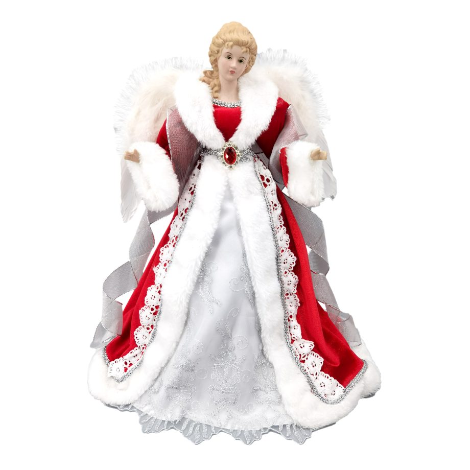 ANGEL TREE TOP 16" RED/WHITE W/ JEWEL