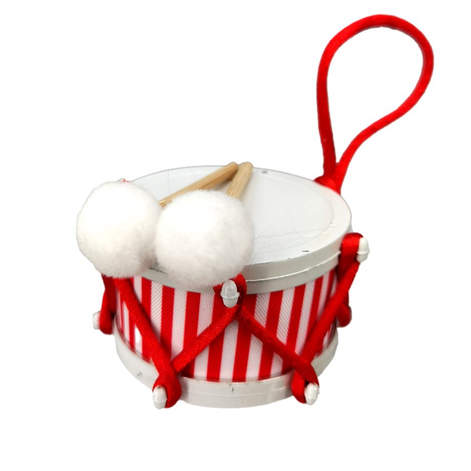 ORN DRUM 3" RED/WHITE CANDY CANE STRIPES
