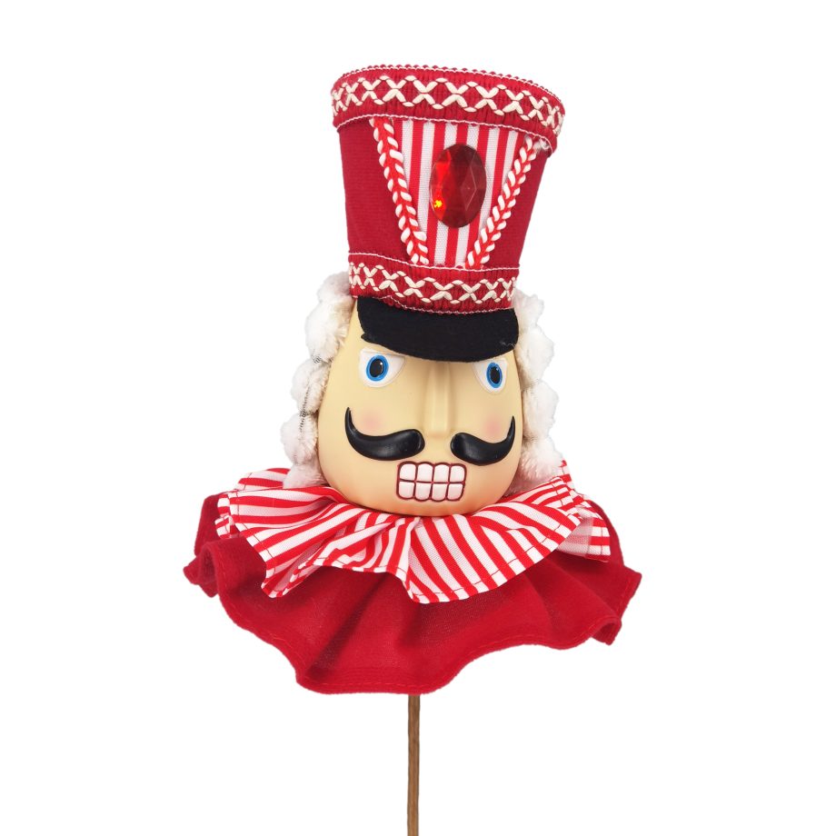 NUTCRACKER/ SOLDIER HEAD 7.5" PICK(20") RED/WHITE CANDY CANE RUFFLES