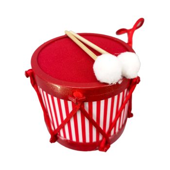 ORN DRUM 4" RED/WHITE CANDY CANE STRIPES