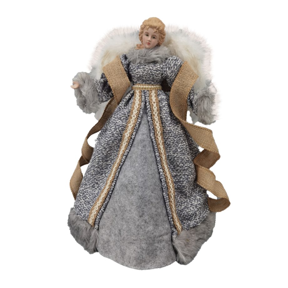 ANGEL TREE TOP 16" GRAY W/ BURLAP