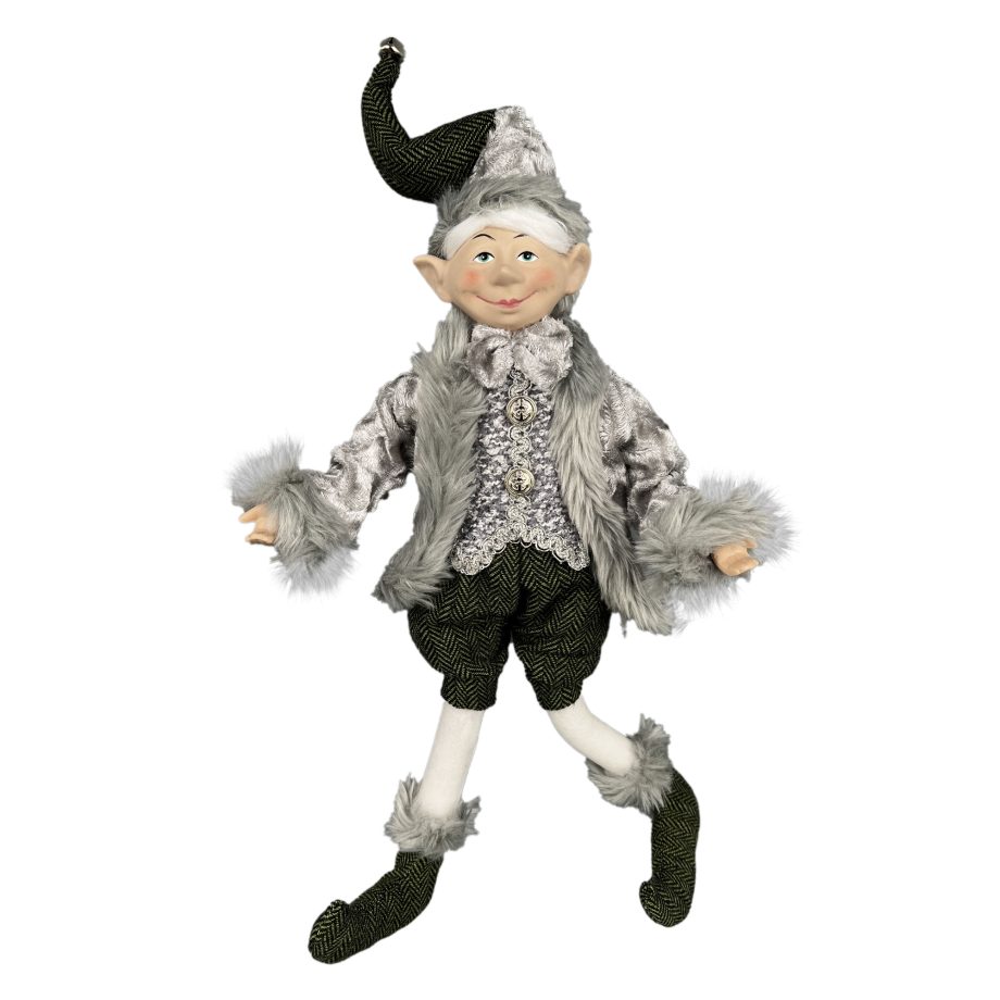 ELF BOY POSABLE 18" GRAY W/ FUR SWEATER