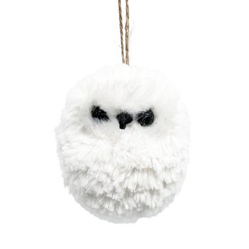 ORN OWL WHITE FUR FABRIC 3"