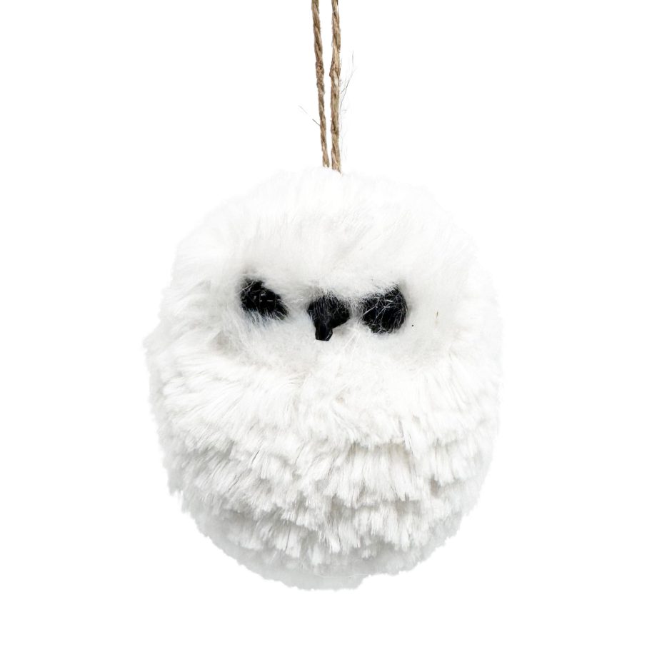 ORN OWL WHITE FUR FABRIC 3"