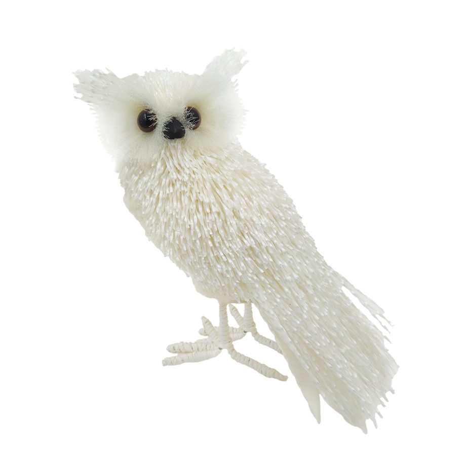 OWL STANDING WHITE STRAW LIKE FUR 10"