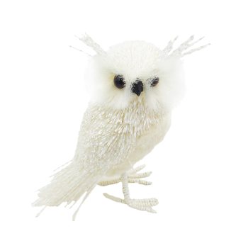 OWL STANDING STRAW LIKE FUR 12" WHITE