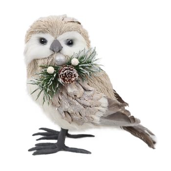 OWL STANDING FAUX GRASS 8" NATURAL W/ GLTR BOW & CORN HUSK
