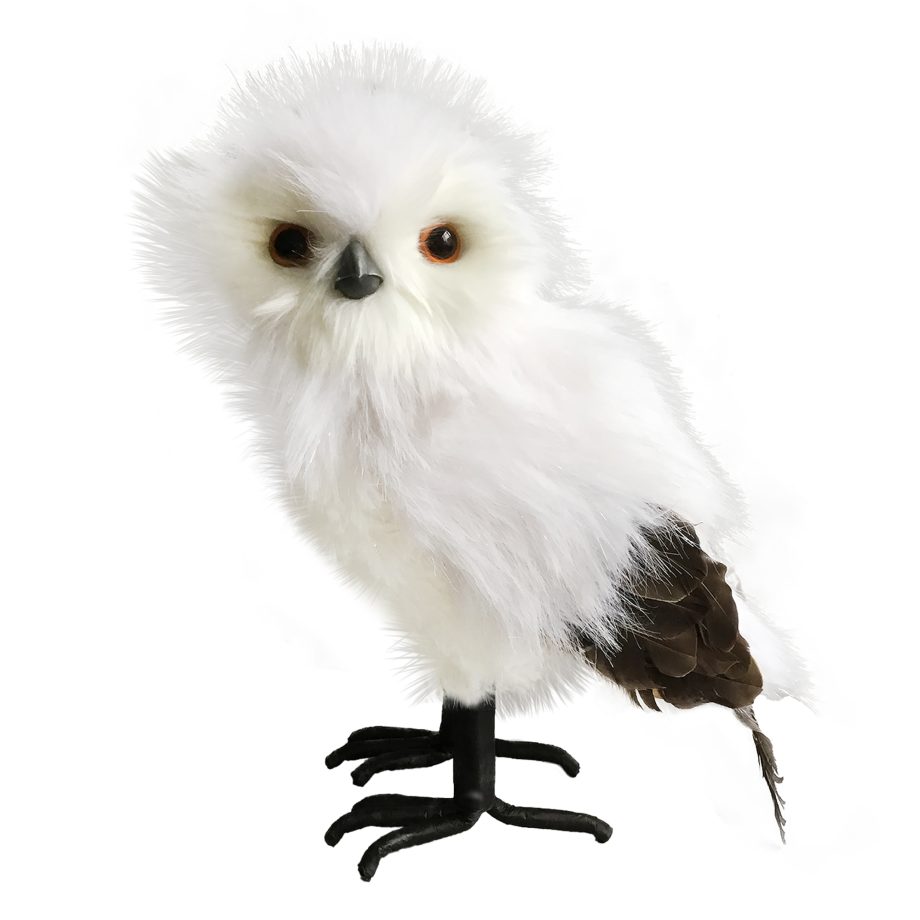 OWL STANDING FAUX FUR 12" WHITE