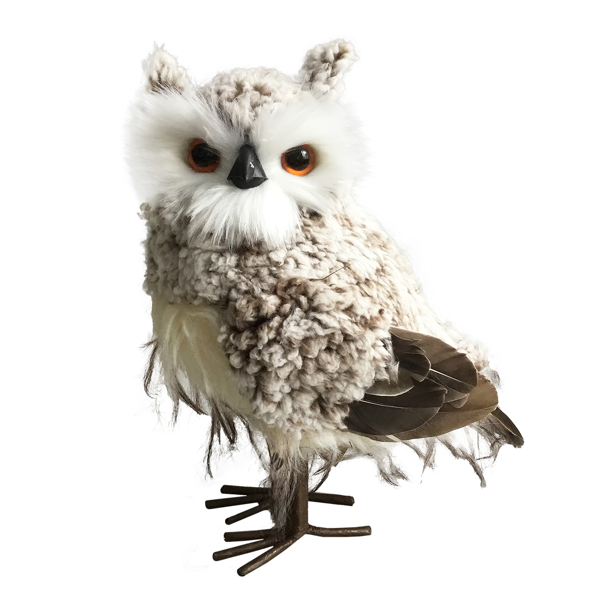 OWL STANDING FAUX FUR WOOL 10" TAUPE BROWN