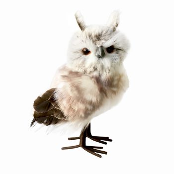 OWL STANDING FAUX FUR 12" GRAY
