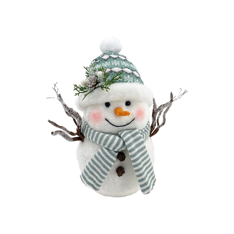 SNOWMAN BABY FAUX FUR 12" WHITE W/ SCARF & SANTA HAT