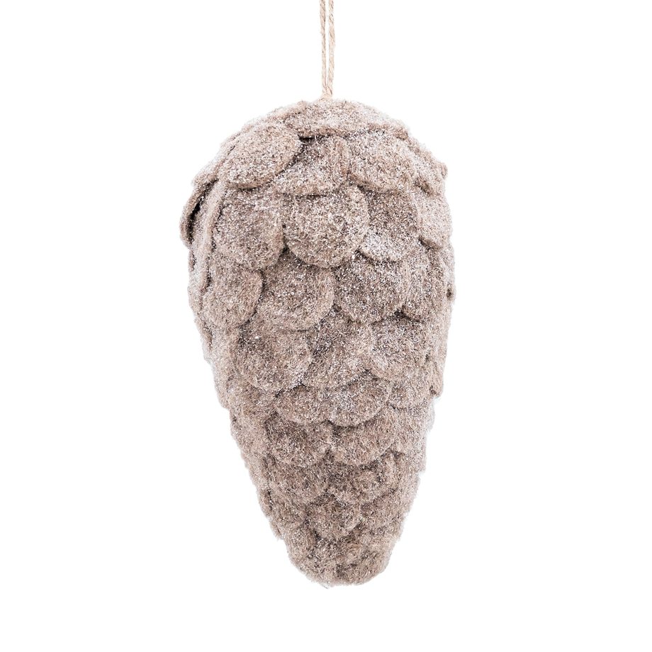 ORN PINE CONE FABRIC FELT SCALLOP 7" BROWN FROSTED
