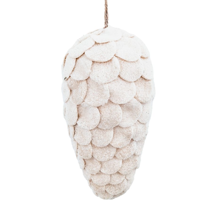 ORN PINE CONE FABRIC FELT SCALLOP 7" CREAM FROSTED