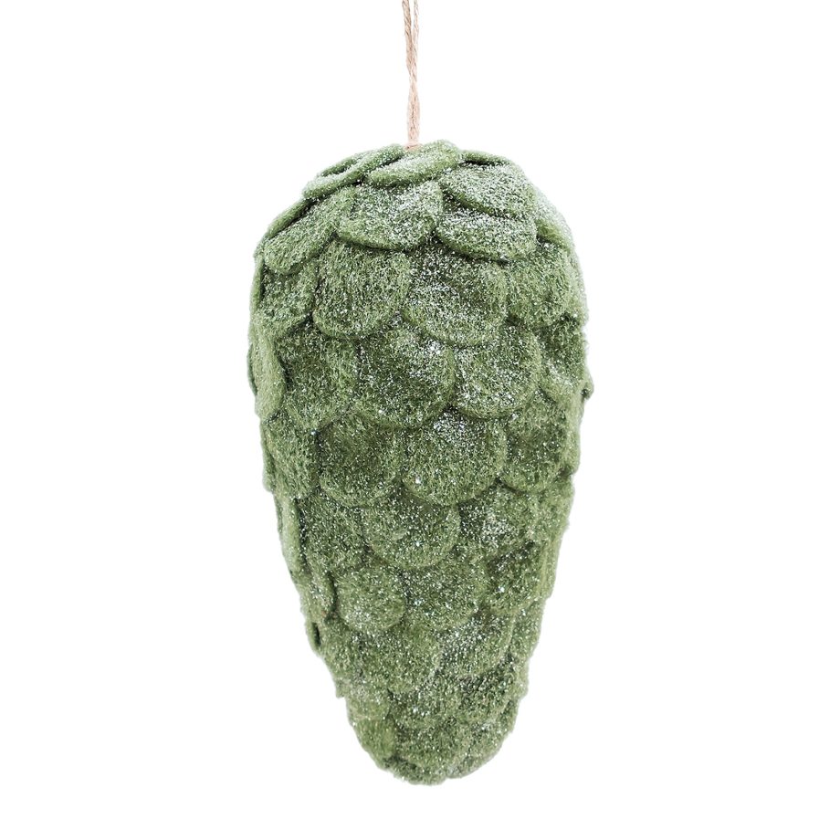 ORN PINE CONE FABRIC FELT SCALLOP 7" GREEN FROSTED