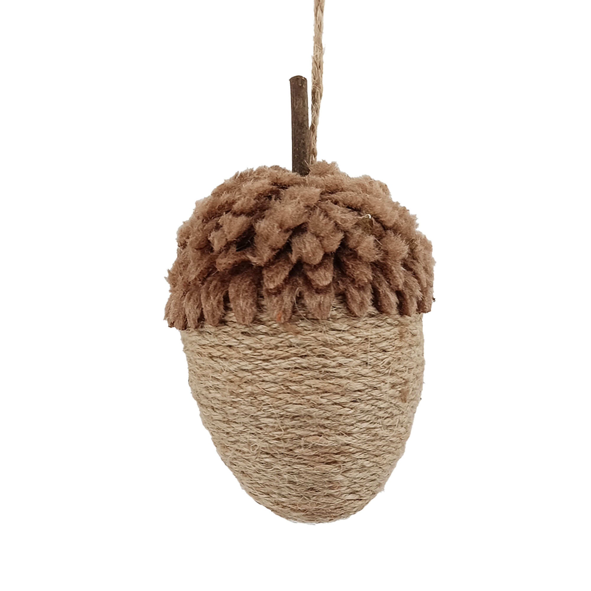 ORN ACORN LT.BROWN 5" YARN/ROPE W/ FUR CAP