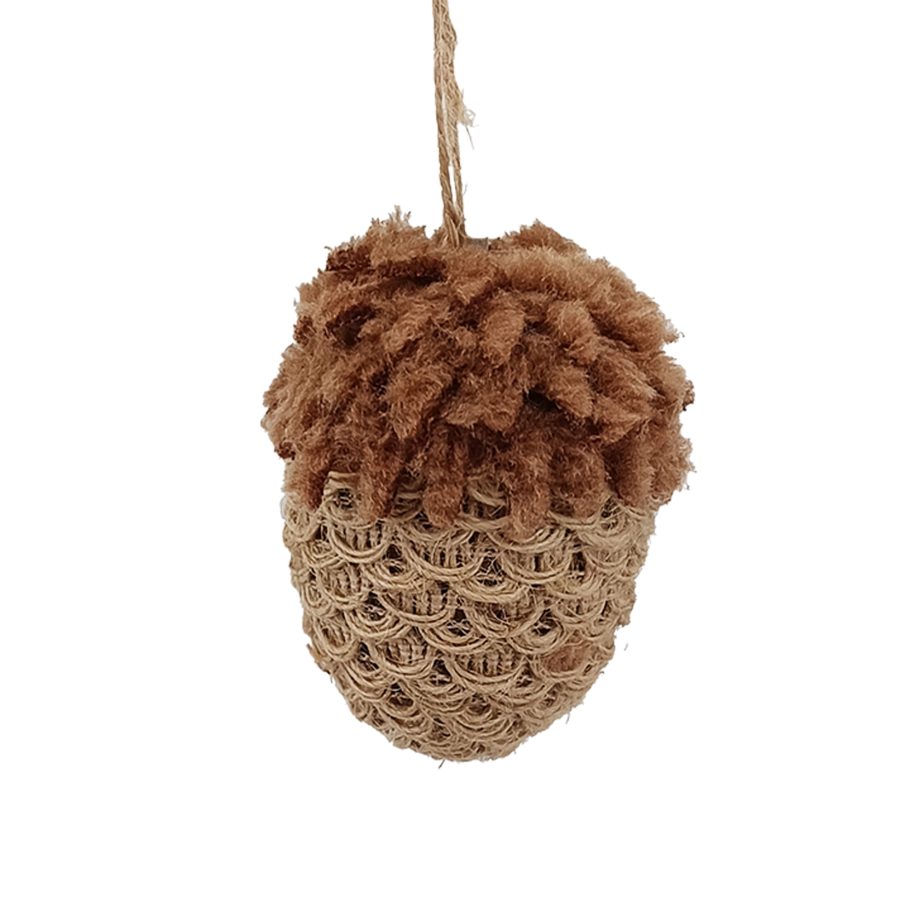 ORN ACORN BROWN 4" YARN/ROPE W/ FUR CAP
