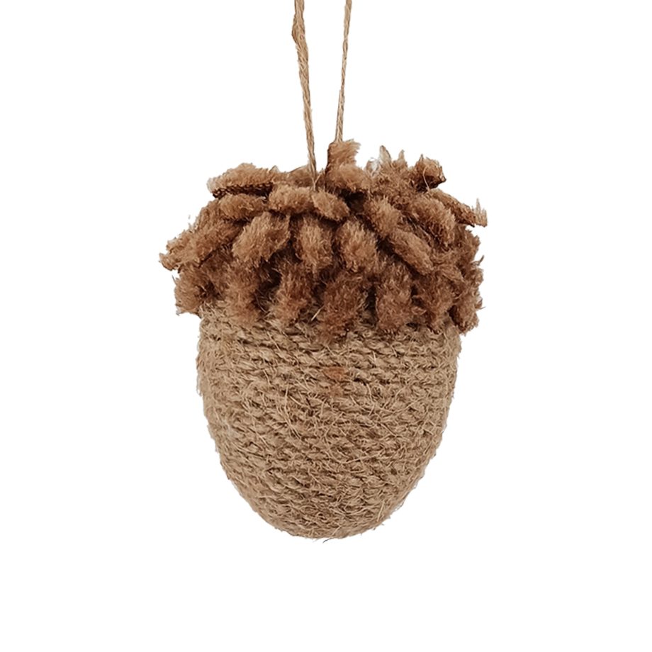 ORN ACORN BROWN 4" YARN/ROPE W/ FUR CAP