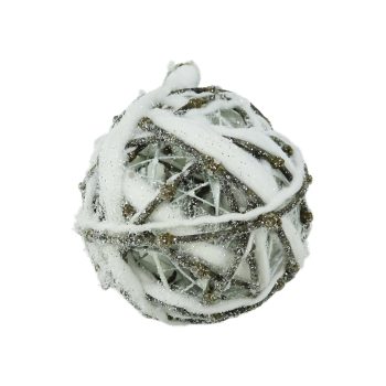 BALL NATURAL VINE/ COTTON ROPE 4" INTERLACED FROSTED W/ SILVER GLITTER