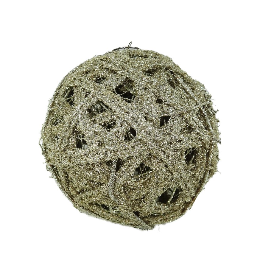 BALL RATTAN/HEMP ROPE 5" INTERLACED GOLD W/ FROSTED GLITTER