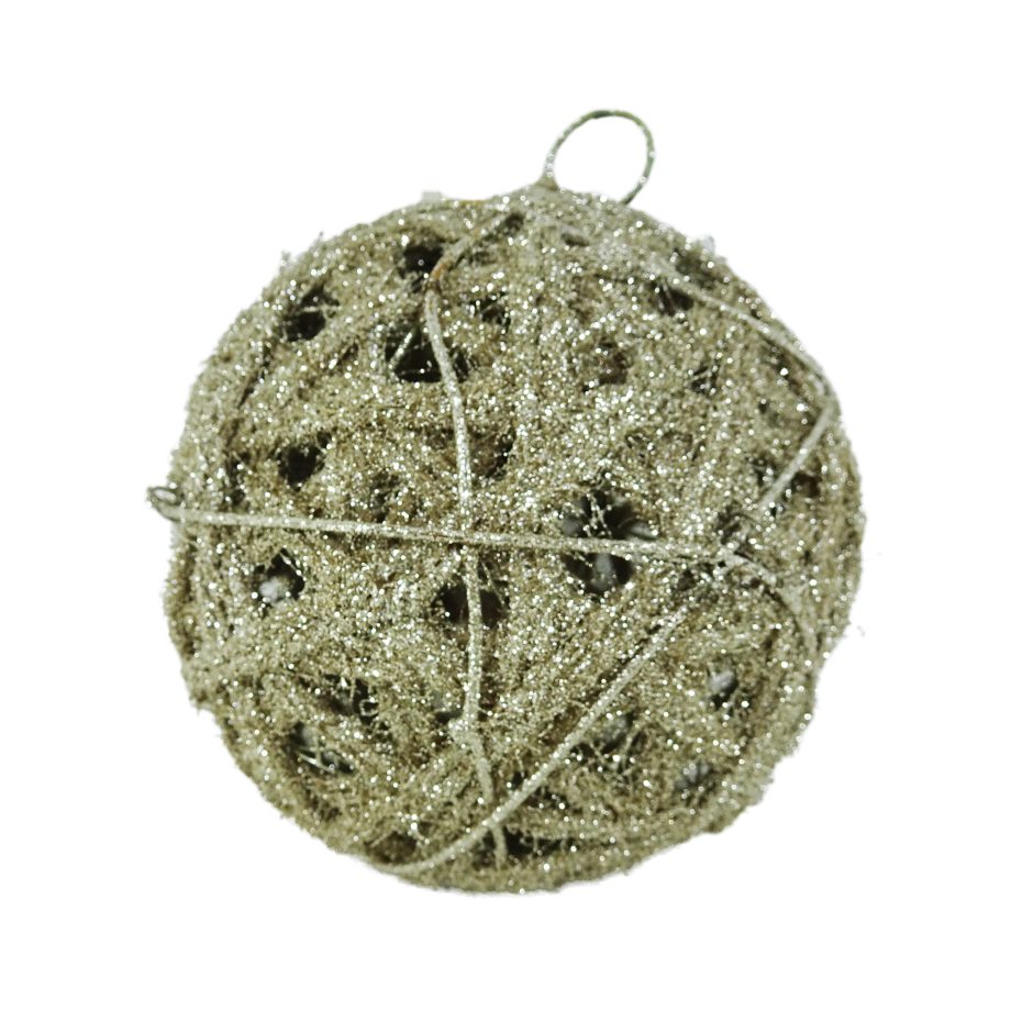 BALL RATTAN/HEMP ROPE 6" INTERLACED GOLD W/ FROSTED GLITTER