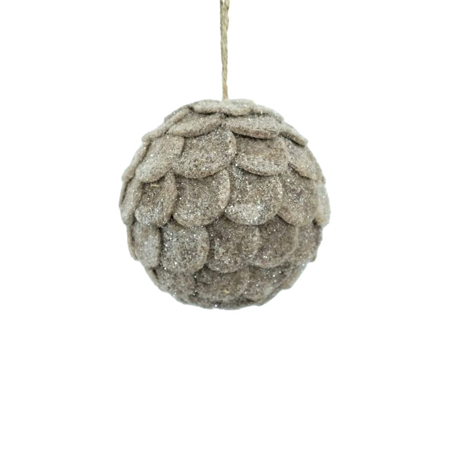 BALL FABRIC FELT SCALLOP 4" BROWN FROSTED