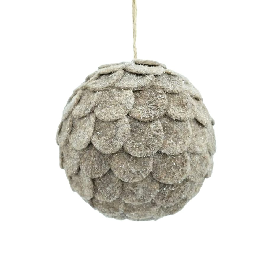 BALL FABRIC FELT SCALLOP 4.5" BROWN FROSTED