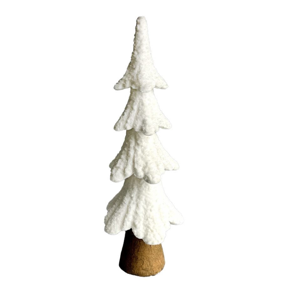 TREE TABLETOP 34" WHITE SNOWED/GLITTER W/ BROWN BASE