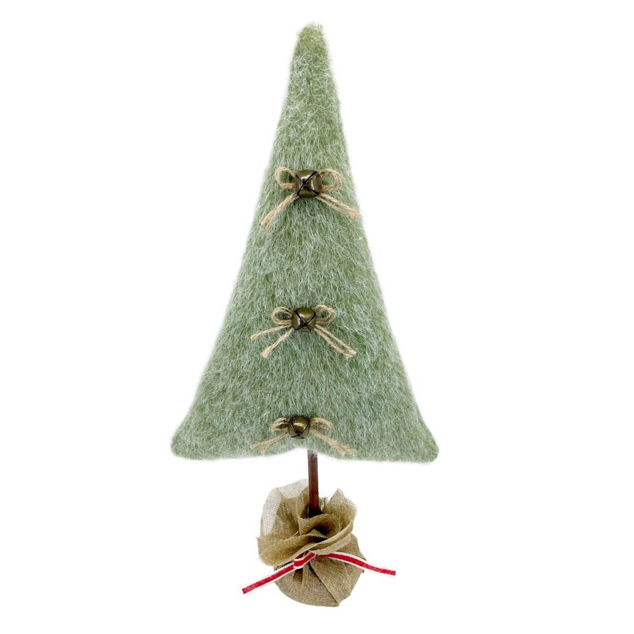 TREE PLUSH 20" GREEN/NATURAL W/ BELLS JUTE BOWS & BURLAP BASE