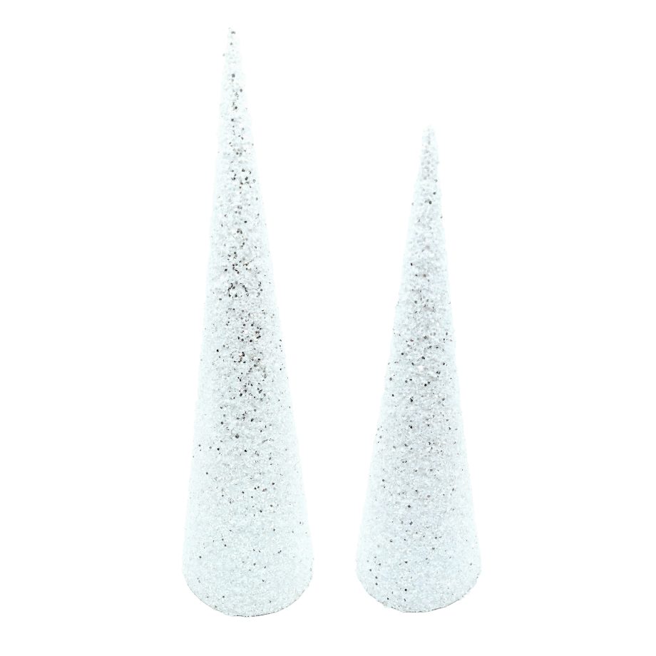 CONE TREE 24" |18" WHITE W/ ICED GLITTER & SEQUINS