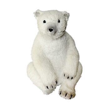 BEAR SITTING 15" WHITE FAUX FUR GLITTER
