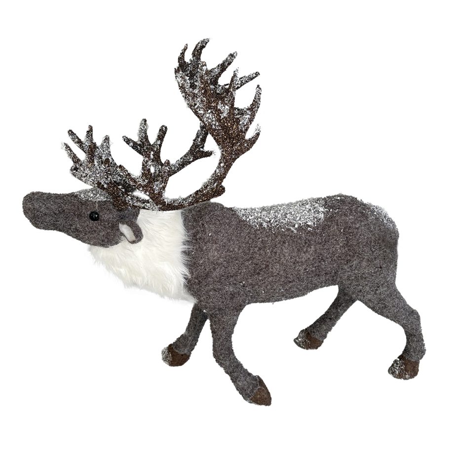 MOOSE STANDING WOOL FABRIC BROWN/WHITE 19"X6.5"X18" SNOWED ANTLERS & GLITTER
