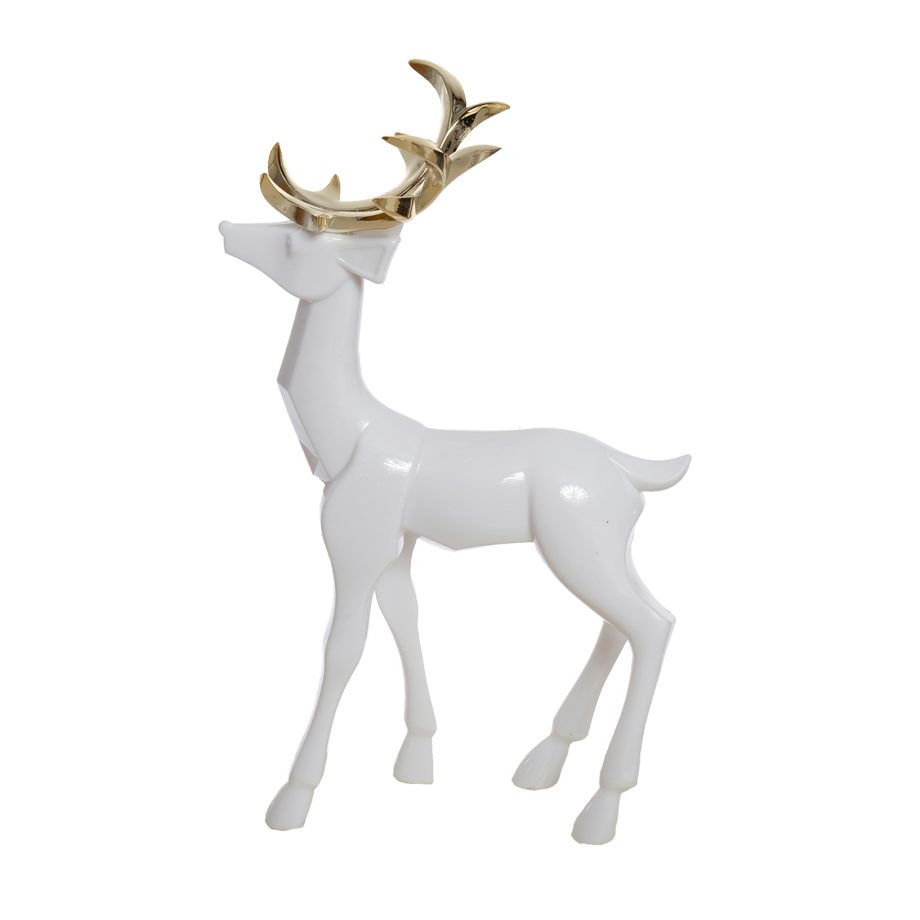 REINDEER ACRYLIC SCULPTURE WHITE/GOLD 12'' STANDING