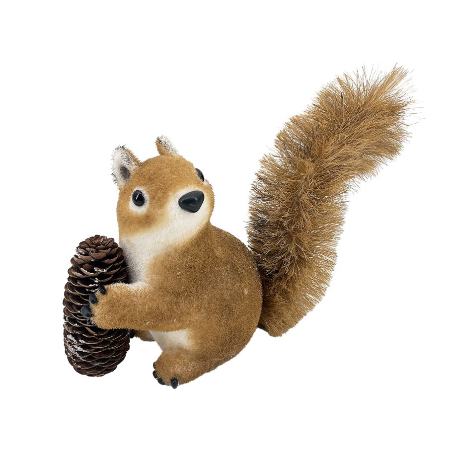 SQUIRREL STANDING FAUX GRASS 6" GREEN/NATURAL HOLDING PINE CONE
