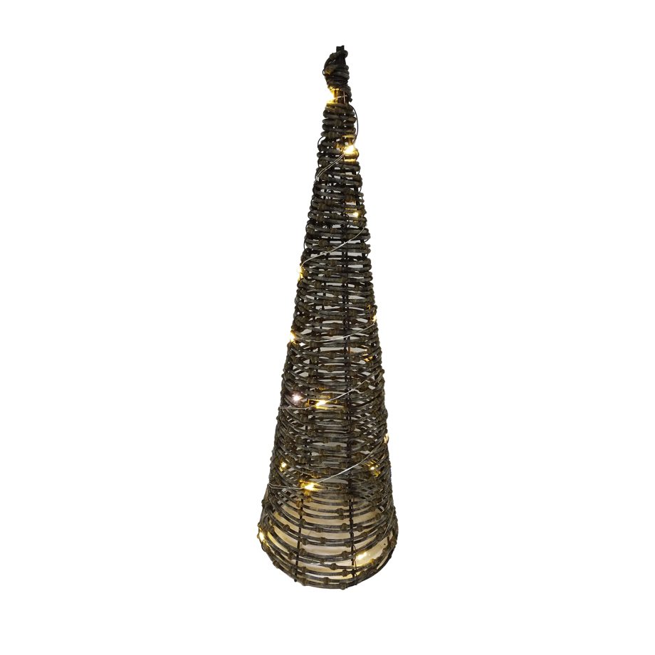 CONE TREE VINE NATURAL 16" HORIZONTALLY-WOVEN W/ 15-LED LIGHT B/O