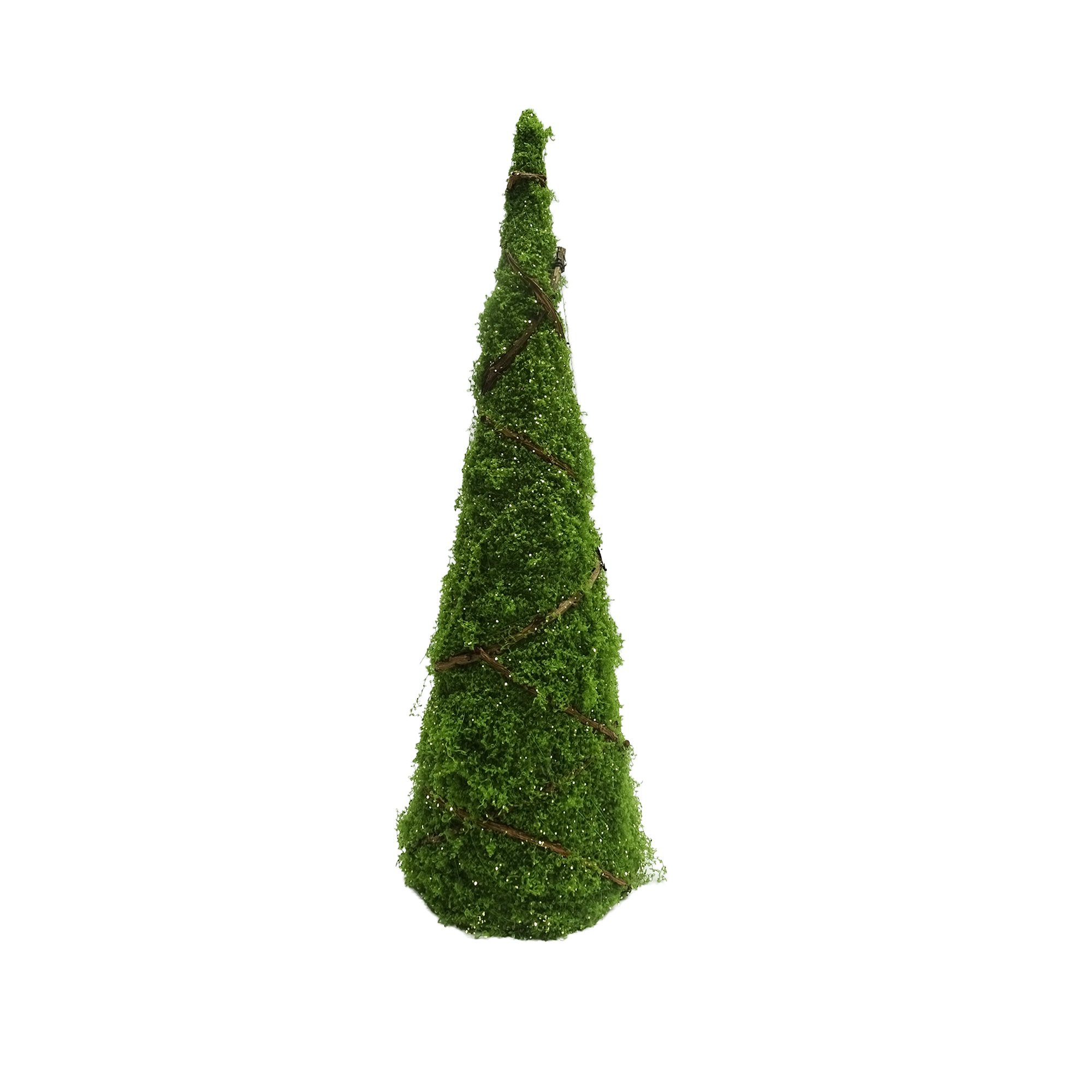 CONE TREE MOSS GREEN 20" GLITTER W/ RATTAN VINES
