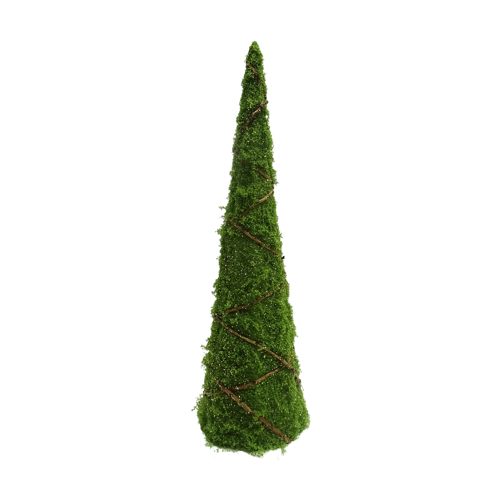 CONE TREE MOSS GREEN 24" GLITTER W/ RATTAN VINES