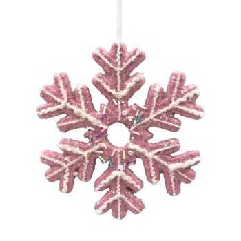 ORN CANDY SNOWFLAKE 5.5" PINK W/ RAINBOW SPRINKLES & GLITTER