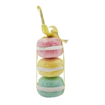 ORN CANDY MACAROON X 3 4" PINK/YELLOW/BLUE W/ GLITTER