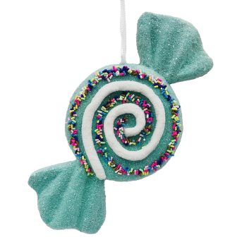 ORN CANDY SWIRL FLAT 7.5" MINT W/ RAINBOW SPRINKLES & GLITTER