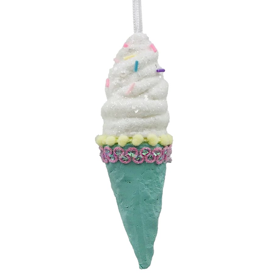 ORN CANDY ICE CREAM CONE 6" PINK W/ RAINBOW SPRINKLES & GLITTER