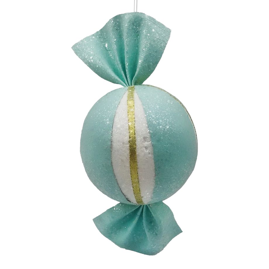 CANDY ROUND HANGING 10" MINT/GOLD WRAPPED & GLITTER