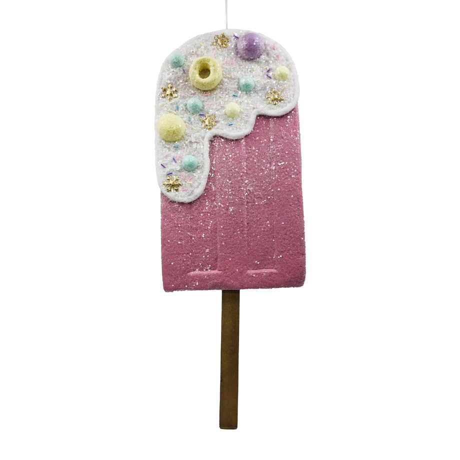 CANDY POPSICLE HANGING 20" PINK W/ MELTED ICING, RAINBOW SPRINKLES & GLITTER